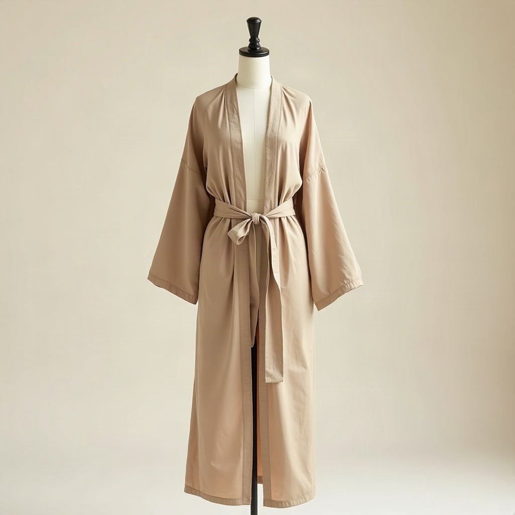 Lniane kimono z paskiem, piaskowe - zdjęcie produktowe - Lunaliame
