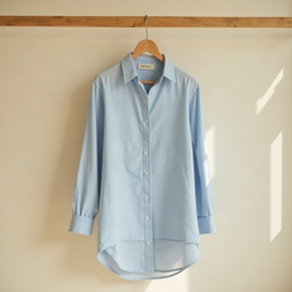 Koszula oversize z bawełny, błękitna - zdjęcie stylizacji - Lunaliame